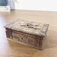 Antique Art Deco Molded Wooden Box - Embossed Floral Pattern 1930