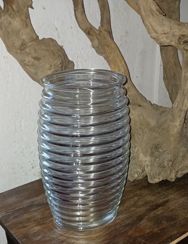 Grand vase verre nervuré