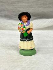 Vintage Santon Escoffier Figurine Made in France Woman w Flowers Clay 2 3/4" T