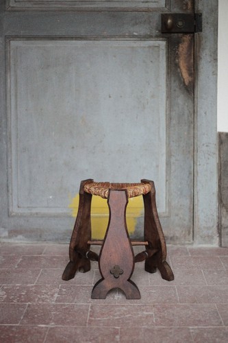 Tabouret bois jonc tripode - tabouret,