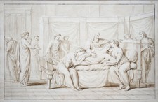Cercle de G-F Doyen La mort de Germanicus XVIII grand dessin Néoclassique 25x39