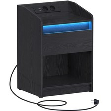 Table De Chevet LED Moderne USB Prises Tiroir Rangement Chambre Salon