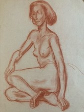 Beautiful drawing old 1945 paper nude woman erotic to identify blood art