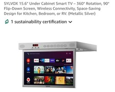 15.6" Under Cabinet TV – 360° Rotation, 90° Flip-Down Screen, Wireless Connec...