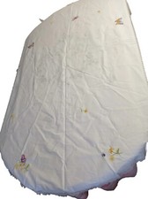 Handmade Oval Tablecloth - Flower & Butterfly Embroidery - Crochet Border - 1.70