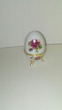 Vintage Porcelain egg Holder Collectable trinket box white floral design
