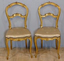 Paire De Chaises Bois Doré Style Louis XV Rocaille, époque 1900
