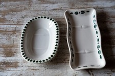 Antique White Earthenware Soap Holder and Toothbrush Green Decor Saint Amand