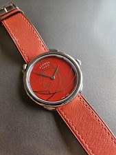 Hermes Arceau Red Horse Knight Outline "Casaque" Quartz Timepiece; Rare+Cool