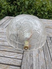 Lustre lampe art déco 1930 Hettier Vincent en verre moulé pressé fleurs stylisé 