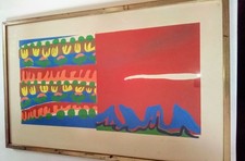 VTG JANE GROSS SIGNED ABSTRACT LITHOGRAPH ED 10 1970 MODERNIST ART GOLD GILT...