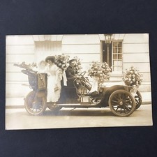 CPA Carte Photo Ancienne AUTOMOBILE Mariage - Wedding CAR Photo Postcard