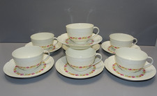 -7 TASSES  SOUCOUPES PORCELAINE de LIMOGES BELLES GUIRLANDES FLEURS COLLECTION D