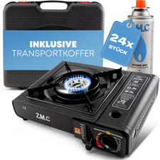 Réchaud De Camping Extérieur À Gaz + 24x Cartouches De Gaz 227G Noir