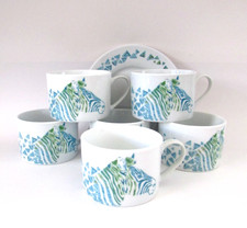 La Chaise Longue Paris Porcelain BlueZebra AfricanAnimals Cups&Saucers Set 6