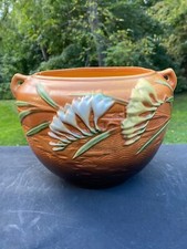 Vintage 1940's Roseville Pottery Freesia Brown Jardiniere 669-6"