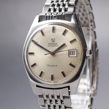 [EXC+5] Vintage OMEGA Geneve Cal. 565 Silver Date 34mm Men's AT Watch JP U667