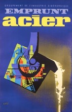 Original Vintage French Poster "Emprunt Acier" by Eric ca. 1955