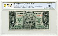 1935 $5 Banque Canadienne Nationale, 85-14-02 - Choice Very Fine, PCGS VF35