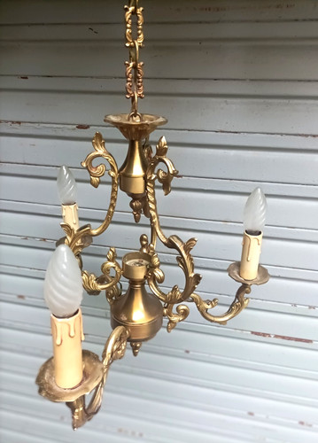 Ancien lustre cage bronze - ancien, en