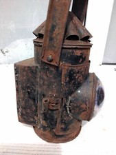 ANTIQUE RAILWAY SIGNAL OIL LAMP LANTERN / POLICE TORCH with BULLSEYE GLASS