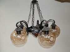 Lustre Rustique À 5 Lumières en Bois Et Fer Avec Verre Et Chaîne à Accrocher