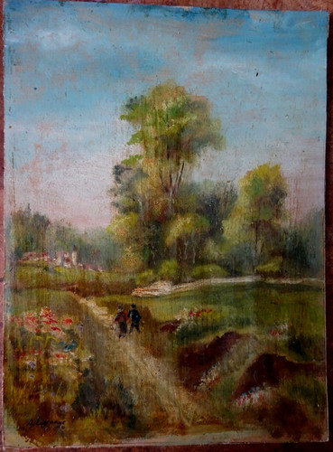 Huile ancienne paysage - huile,