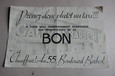publicité ancienne GALERIES BARBES meubles BON pour TAXI gratuit