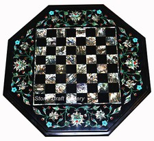 18 " Marbre Jeu D'Échecs Jeu Table Pierre Handmade Incrustation Décor