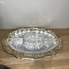 Ancien Plateau Apéritif Laiton Argenté Poinçon HKE Et Verre Moulé 5 Pièces