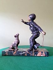 Régule Geo Maxim 1920/1930 "Jeune garçon et son chien" sur socle en Marbre signé