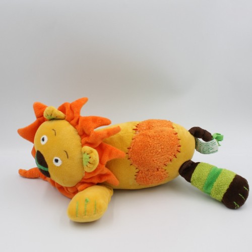 Doudou lion jaune orange vert - jaune,