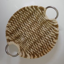  Vintage Art Deco Raphia Table Handmade Fruit Vegetable Bread Cutter Basket N5722