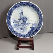 Vintage Royal Sphinx Maastricht Delfts Blue 12” Plate Windmill Canal Holland