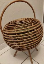 Antique Large Round Sewing Worker Rattan Interior Fabric Vintage