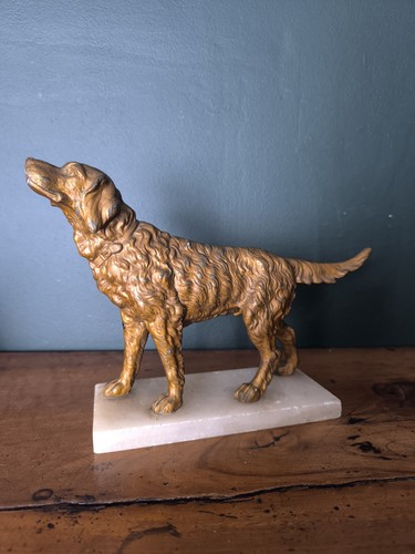 Statue chien métal doré - métal,