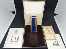 Ancien briquet à gaz Dunhill Rolla laqué or / lapis lazuli avec boite