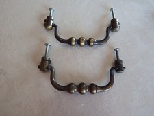 Pair of Drawer Handles/Furniture/Dresser Metal Patina Aged Brass