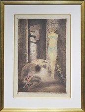 Louis Icart Salome Etching Signed Framed with storage box Art Deco Collectible
