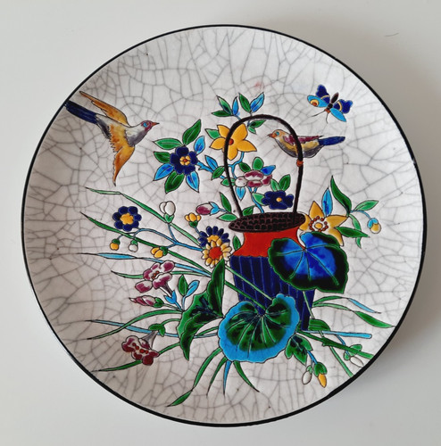 Assiette emaux décor - , oiseaux
