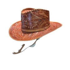 PARAGUAY Handmade Men's Brown Leather Cowboy Hat Size Small/Medium NWOT