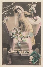 CP WOMEN ELEGANT HAT VEIL BOUQUET FLOWERS RIDE IN CIRCE CAR - 30959