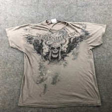 Vintage Harley Davidson Shirt Men Large Gray Spell Out Skull Cyber Gotch Y2K *