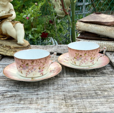 Tasses à thé émaillée - Limoges XIXème ? Décor fleuris