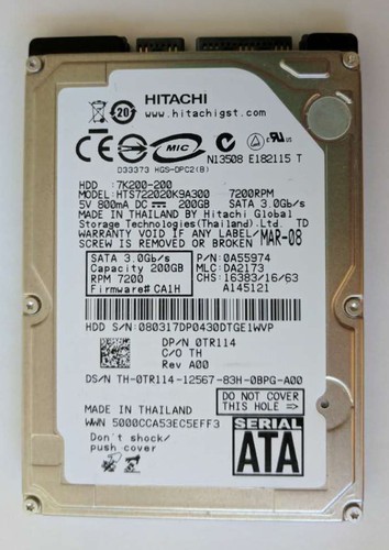 Hitachi 200gb sata hard - 200gb, 2.5"