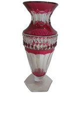 Val st-Lambert Pink Lined Cut Crystal Vase.