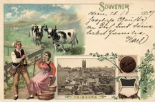 PC CHOCOLAT SUCHARD ADVERTISING FRIBOURG SWITZERLAND VINTAGE LITHO PC (b62567)