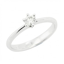 Bague Solitaire Diamant 4VIN Ct 0,24 E VVS En Or Blanc 750 18 Kt 2,73 Gr