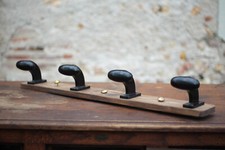 Wooden wall coat rack, vintage wall coat rack, bakelite hooks
