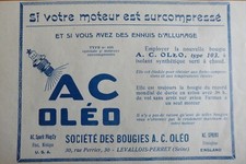 8/1925 PUB CANDLE AC OLEO N°103 LEVALLOIS ORIGINAL AVIATION ENGINE FRENCH AD
